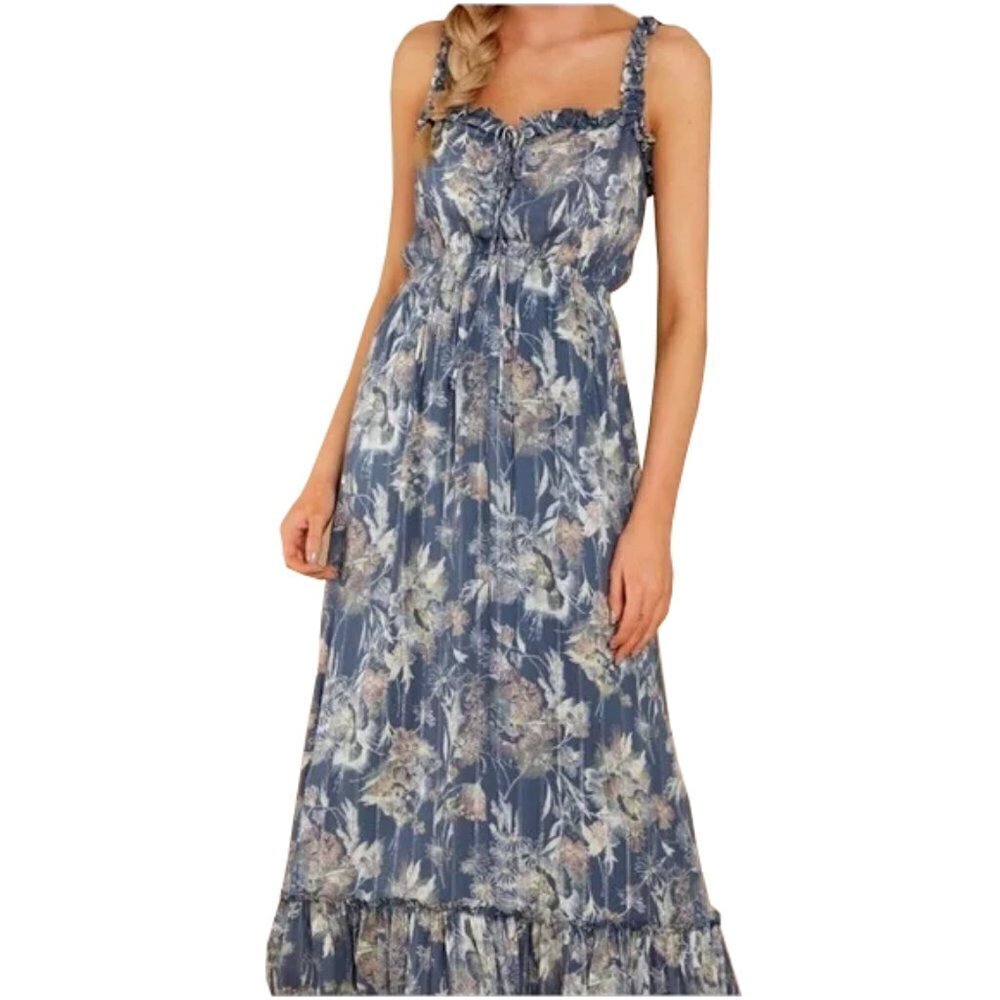 🆕 WE’RE ALL PRETTY GIRLS Blue Maxi Floral Dress Size Small
